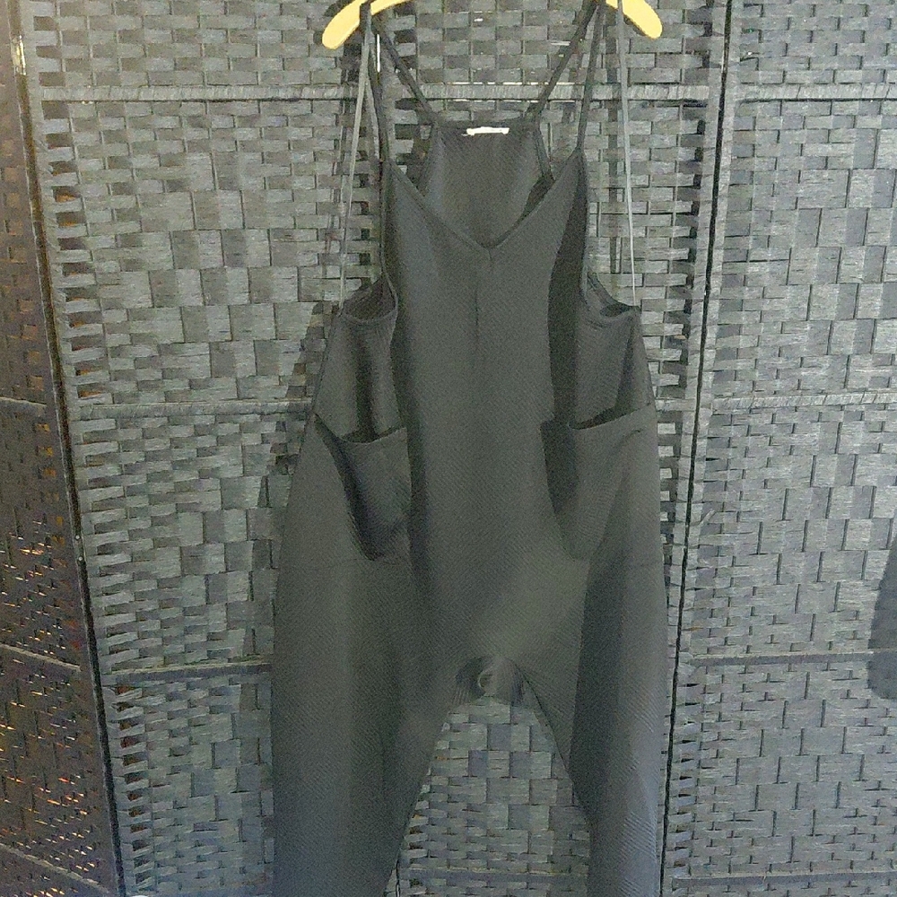 Womens Black One-Piece Romper with Pockets